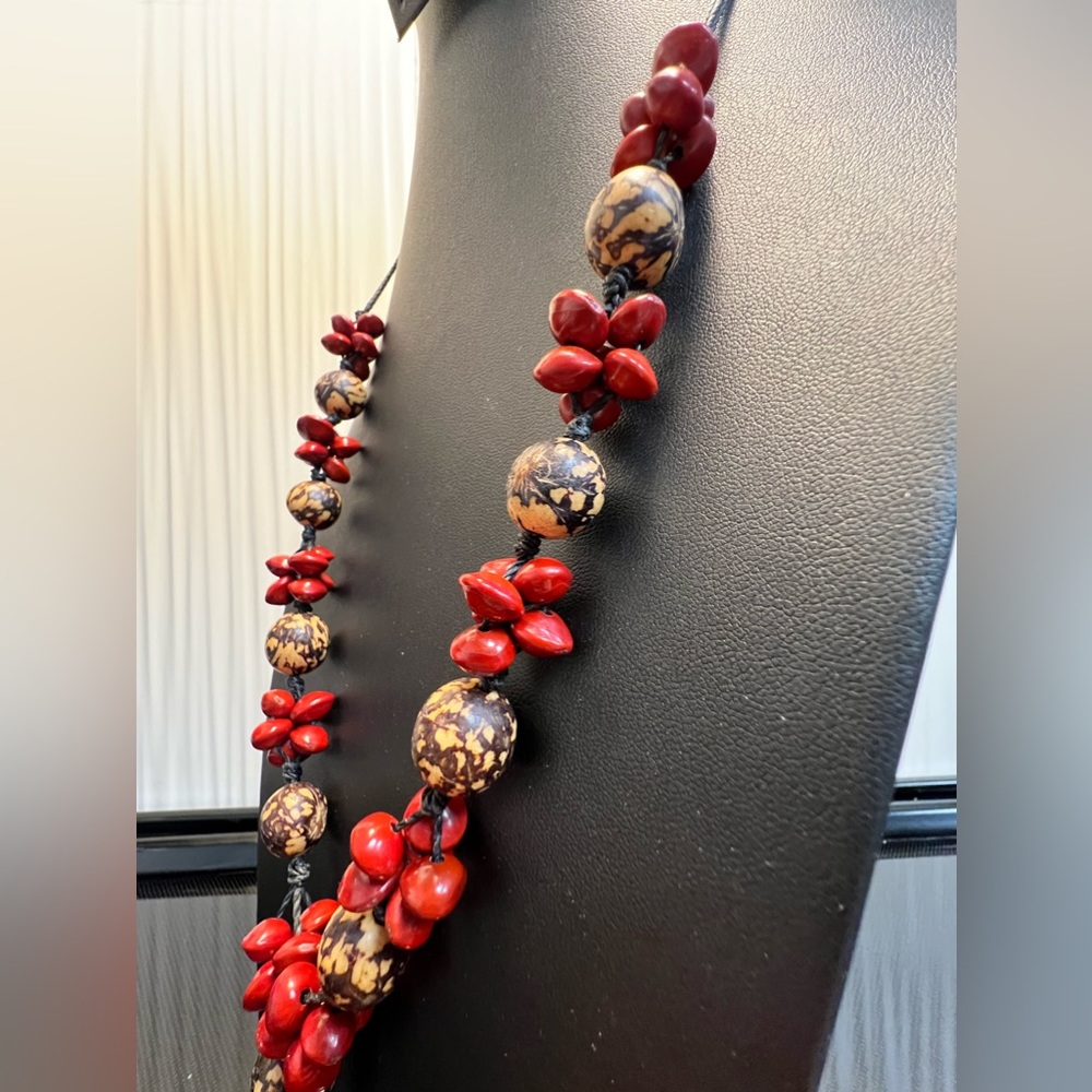Vintage Handmade Seed and Bean Teardrop Y Necklace